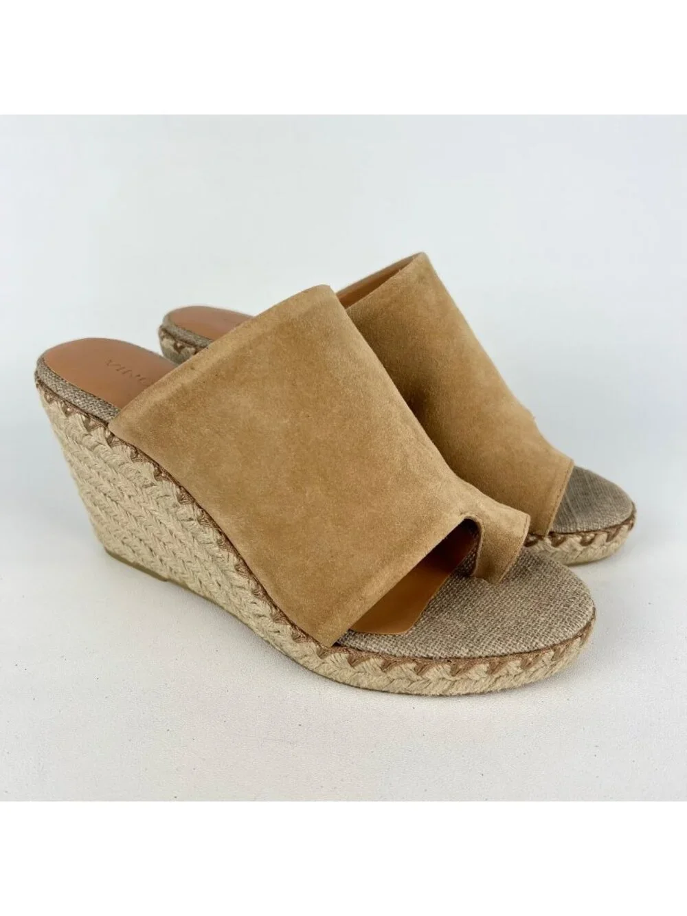 Vince Womens Sutherland Jute Wedge Sandals Brown Tan Suede Leather size 6M